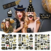 Party Decorations Clearance! 1*Party Dance Photo Supplies 53 Pieces Black Golden Photo Booth Props for Birthday Wedding New Year Mix of Hats Lipstick Tie Crowns and More Funny Selfie Props